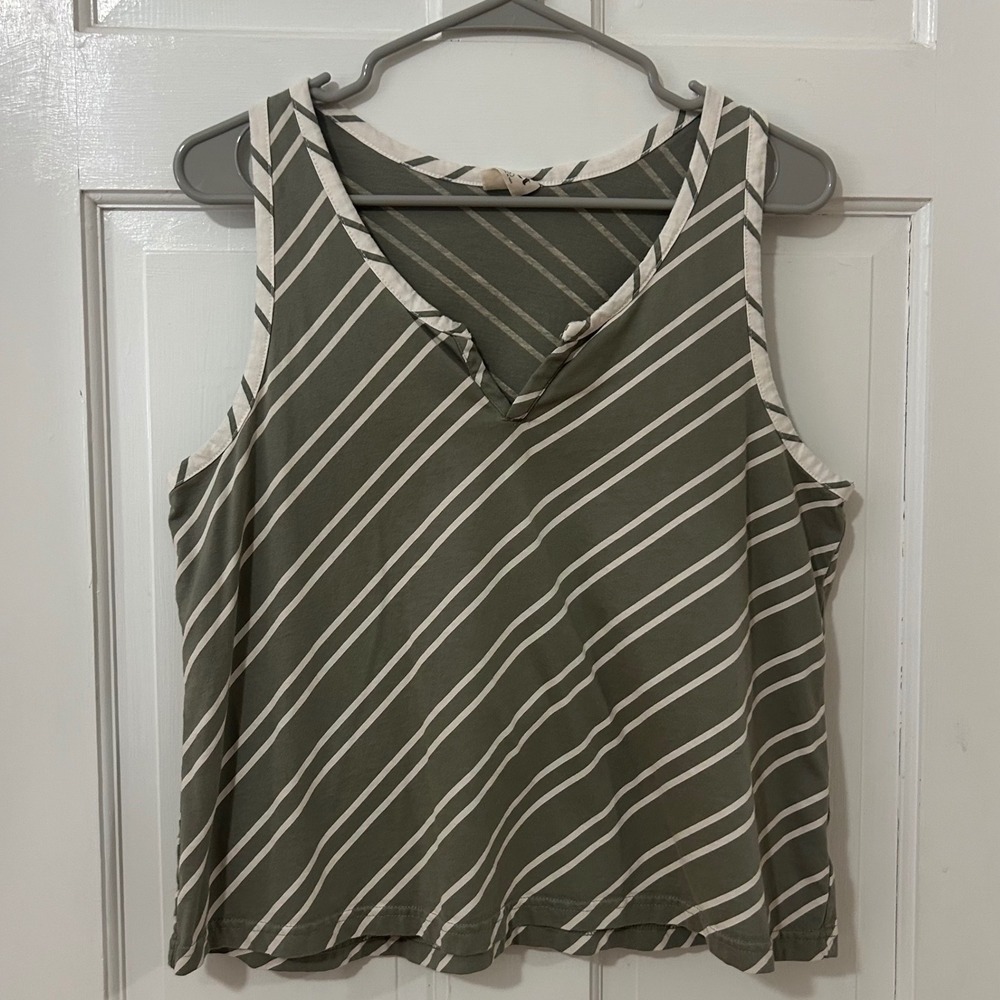 Pact Tank Top Sz‎ L Green Organic Cotton Striped Sustainable Casual Minimalist